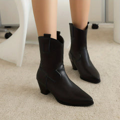 Chunky Heeled Cowboy Boots V cut Ankle Boots