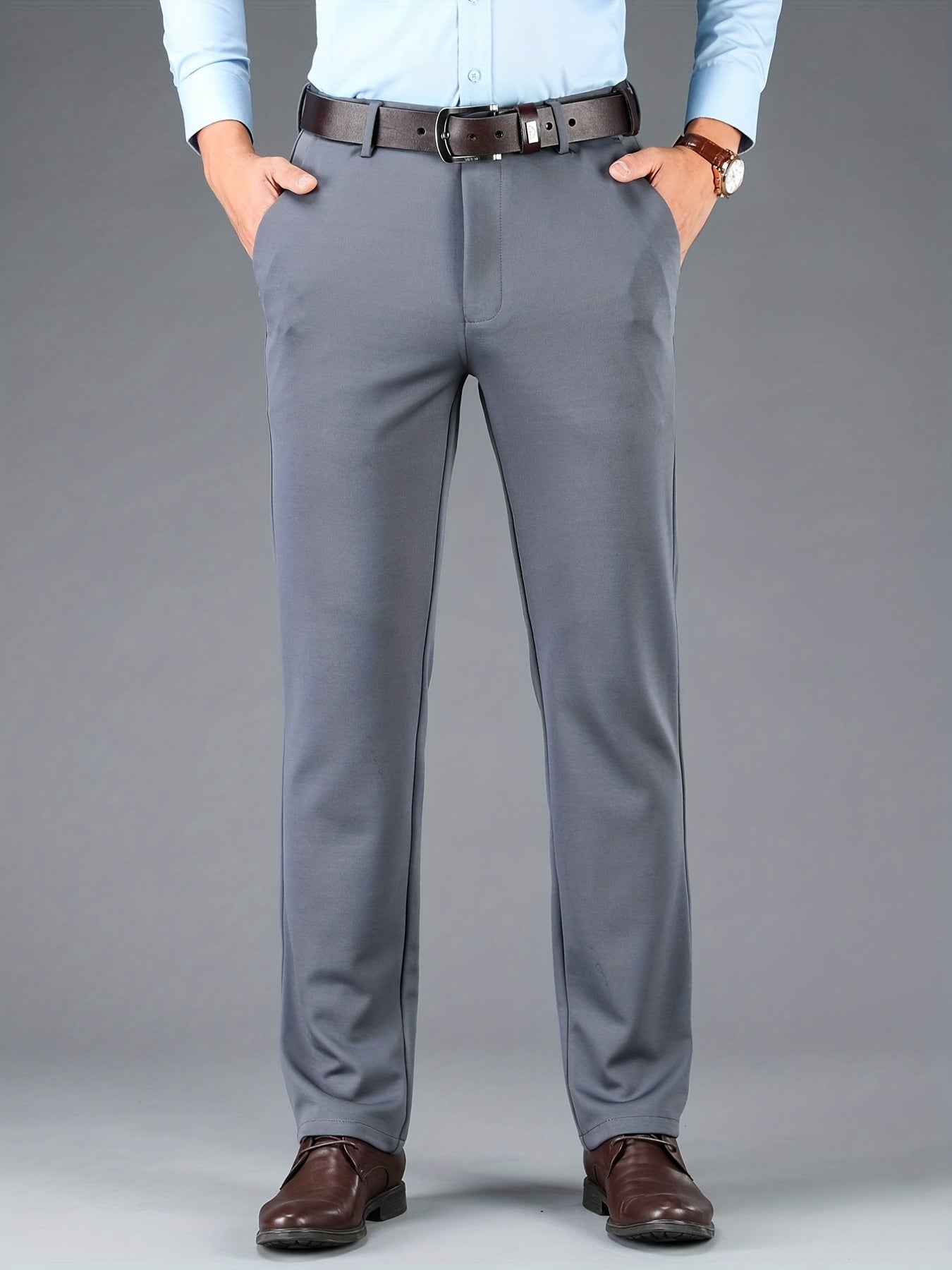 Men's Classic Solid Stretch Dress Pants for Business