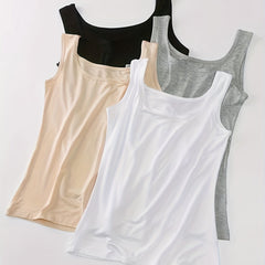 4pcs Solid Tank Tops Crew Neck Sleeveless Women's Lingerie