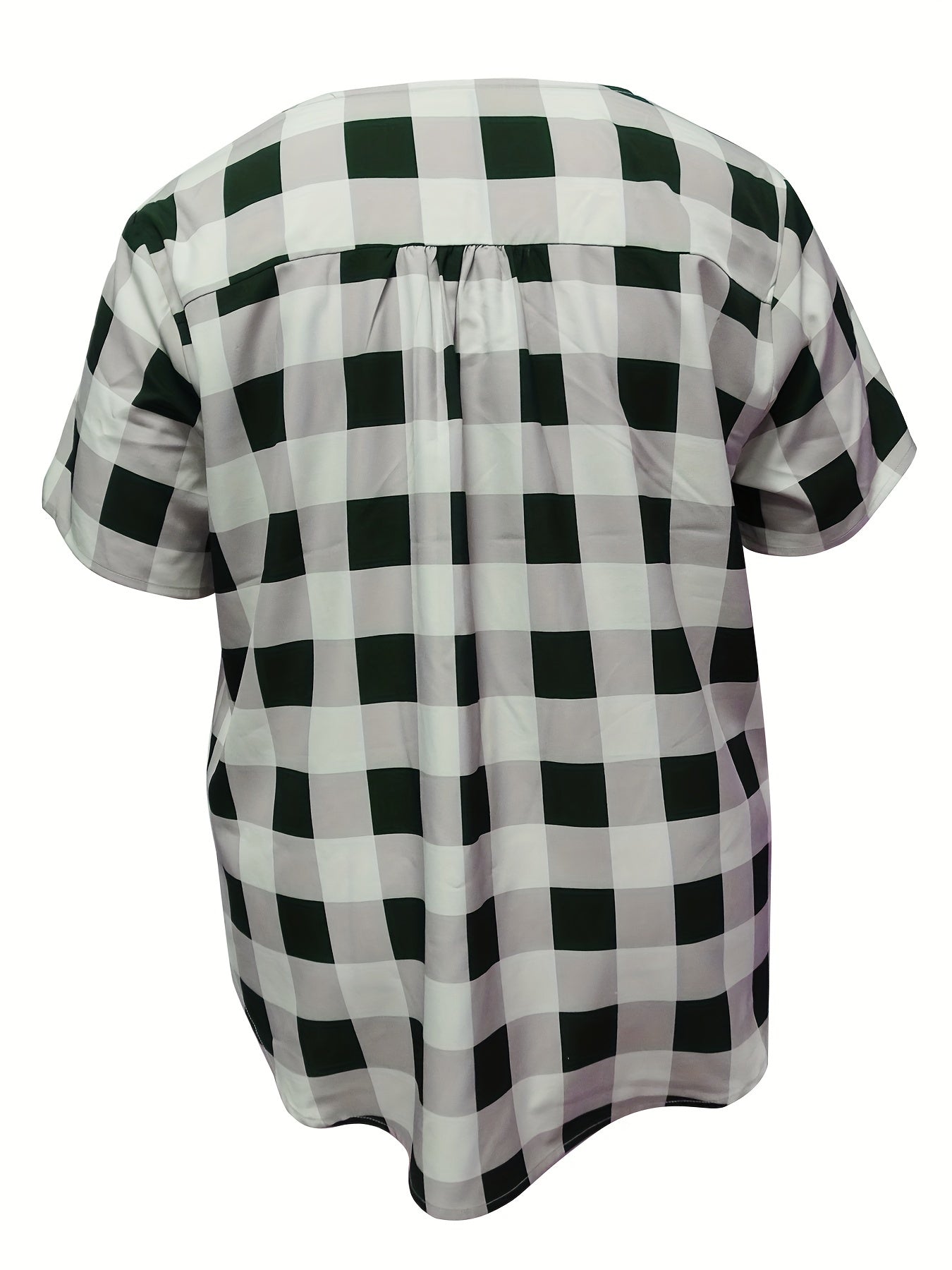 Gingham Print Short Sleeve Blouse