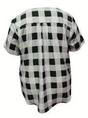Gingham Print Short Sleeve Blouse