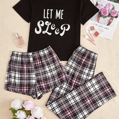 Letter & Plaid Print Pajama Set Women's Sleepwear
