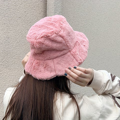 Winter Plush Warm Bucket Hat With Lotus Leaf Edge Men Women