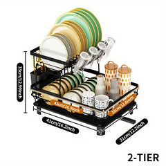 2 Tier Dish Drying Rack with Drainboard & Utensil Holder