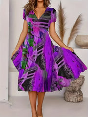 Bohemian Short Sleeve V Neck Dress