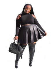 Sexy Skirt Women's Plus Solid Elastic Faux Leather High Rise A line...