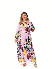 Floral Print Button Up Long Sleeve Shirt Dress