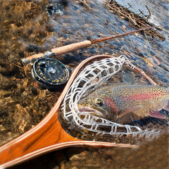 FunVZU Magnetic Trout Net Release Soft Rubber Mesh Wood Handle Safety Cord