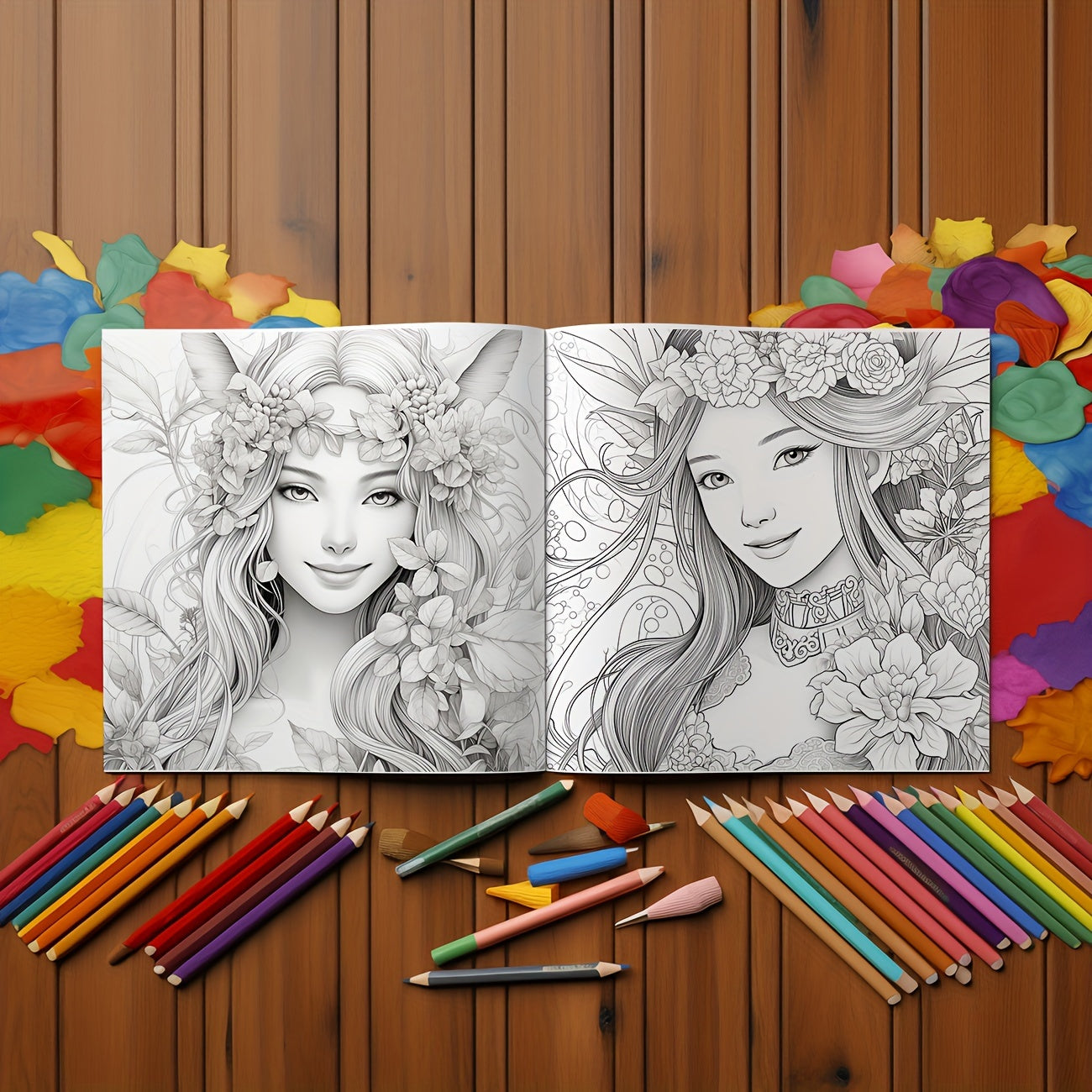 Flower Nymphs Coloring Book Relax Art & Craft Gift Teens Adults 19 x 19 25 Pages