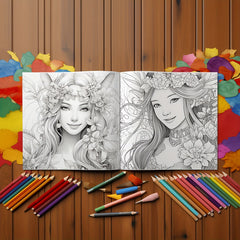 Flower Nymphs Coloring Book Relax Art & Craft Gift Teens Adults 19 x 19 25 Pages