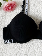 Letter Print Push Up Bra Breathable Adjustable Women's Lingerie