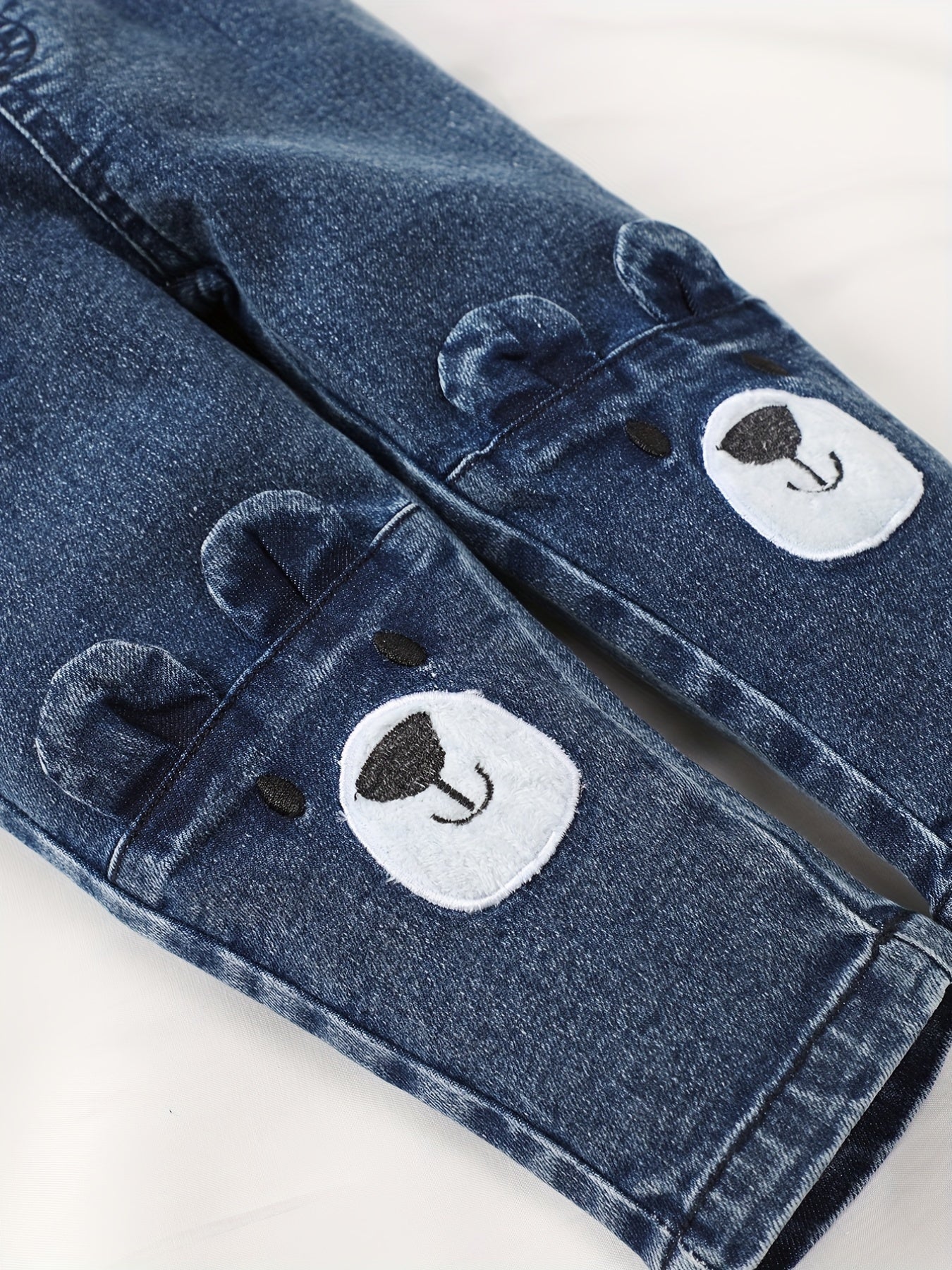 Baby Girls Cartoon Embroidery Elastic Waist Jeans Denim Pants