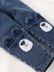 Baby Girls Cartoon Embroidery Elastic Waist Jeans Denim Pants