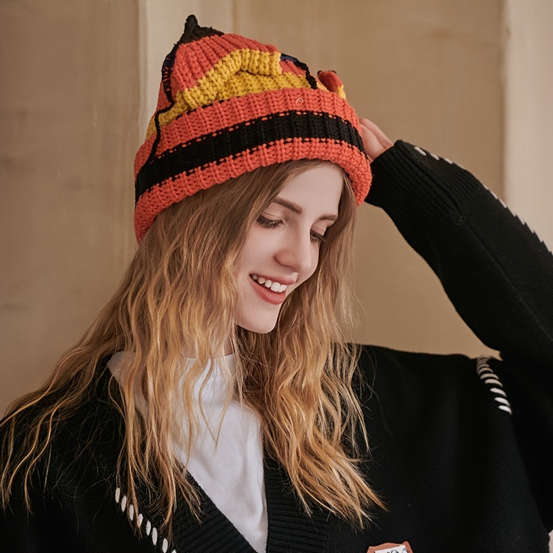 Multicolor Cat Ears Woolen Hat Winter Women Warm Knitted Hat