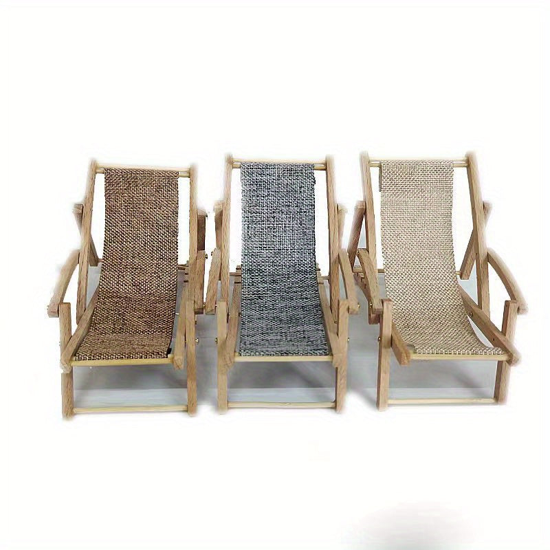 Dollhouse Beach Chair Wooden Lounge with Plush Gray Fabric Seat