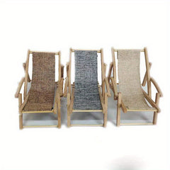 Dollhouse Beach Chair Wooden Lounge with Plush Gray Fabric Seat