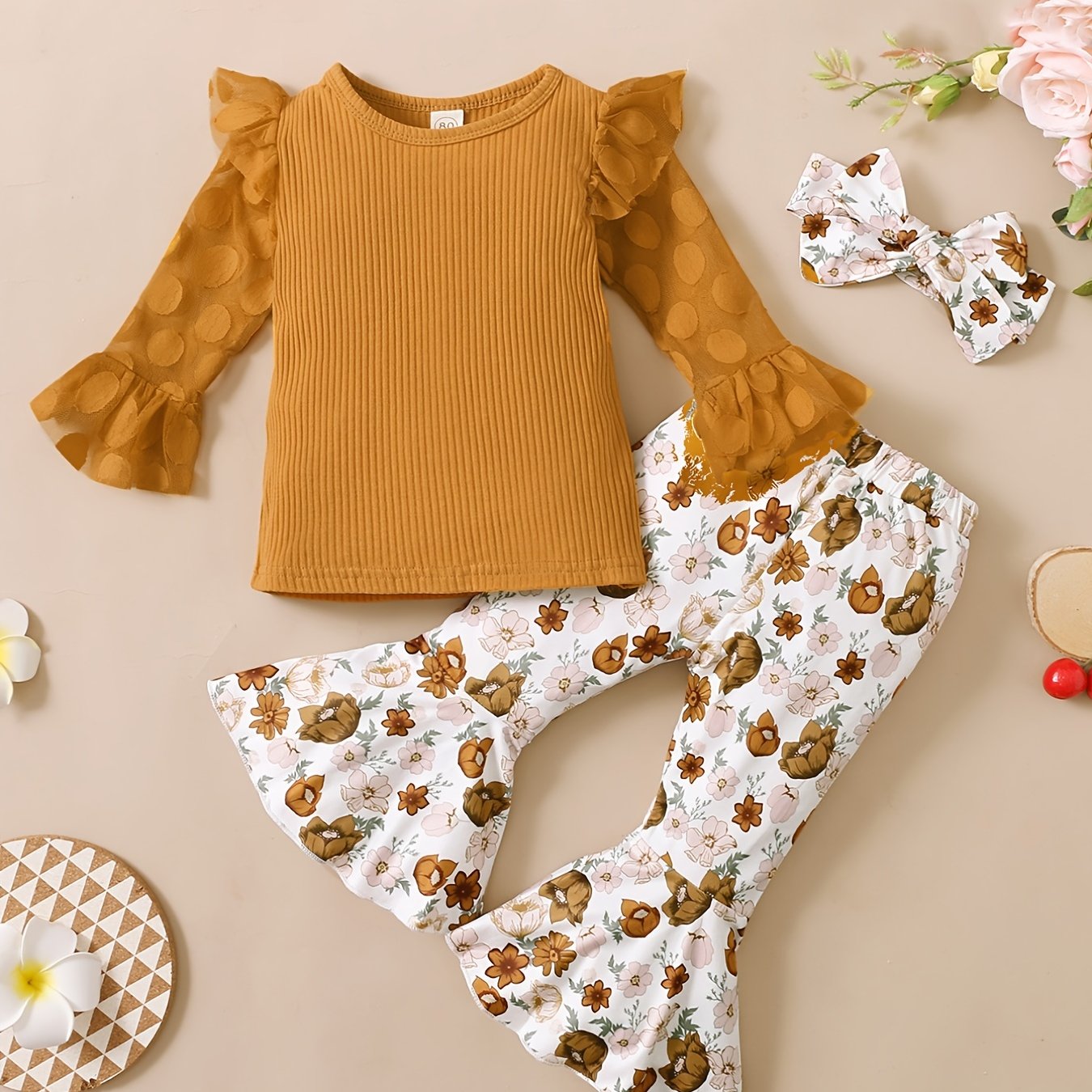Girls Long Sleeve Set with Flower Pattern
