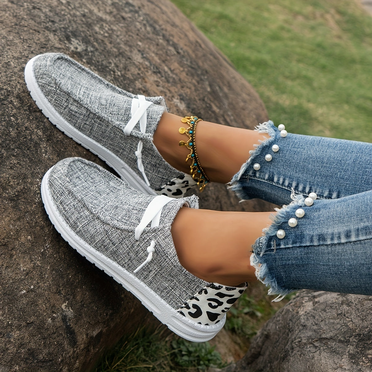Leopard Printed Canvas Lace Up Low Top Sneakers