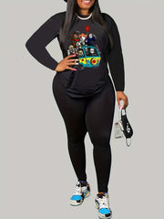Halloween Casual Outfit Two Piece Set Women's Plus Cartoon Print
