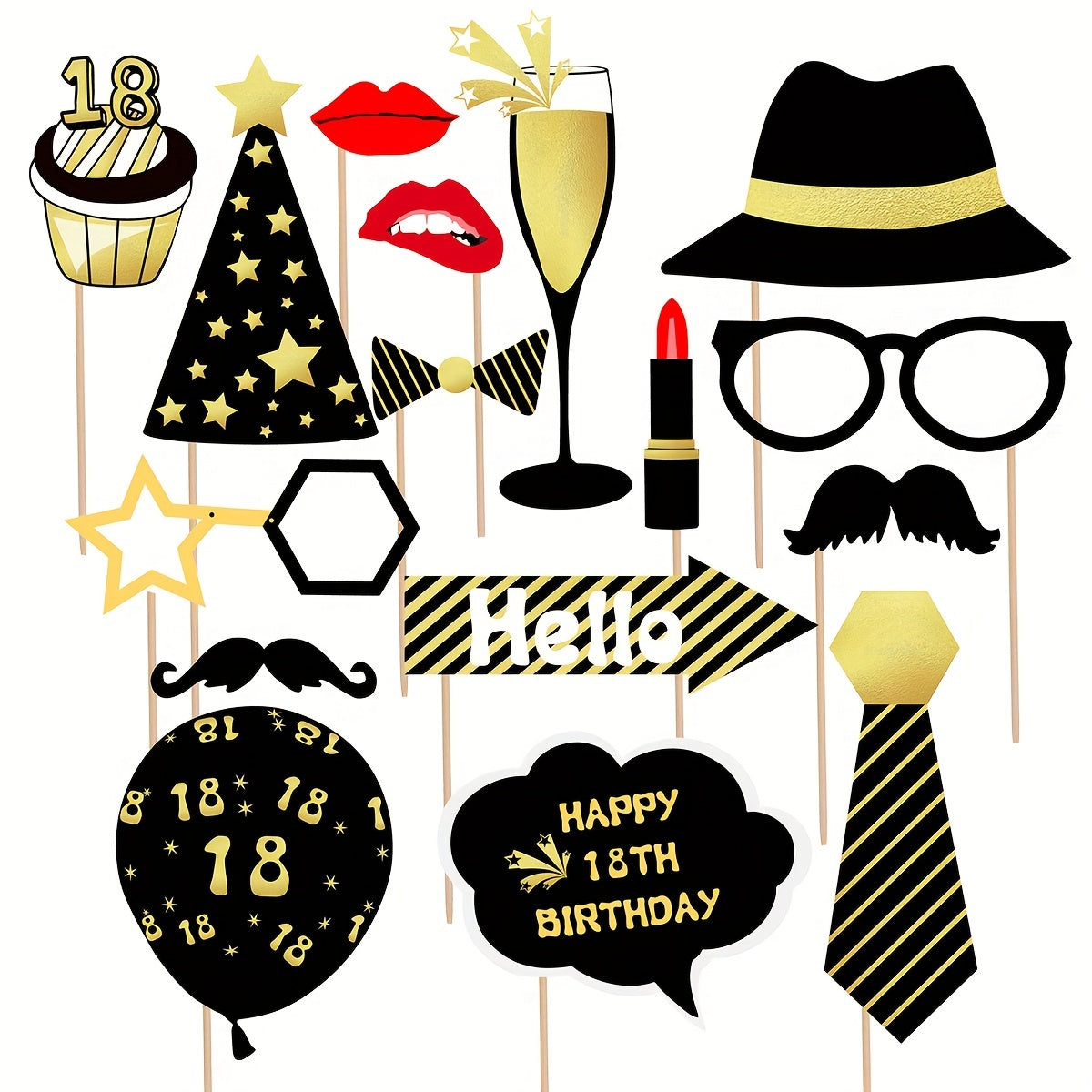 Golden 60th Birthday Party Photo Props Set of 6