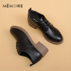 Women's Block Heel Oxfords Round Toe Lace Up Low Heel Shoes