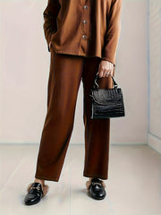 Solid Long Sleeve Button Up Ribbed Knit Cardigan & Pants 2 Piece Set