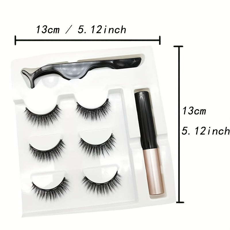 3 Pairs Magnetic Eyelashes 3D Mink Makeup Lashes Set Natural False Lashes