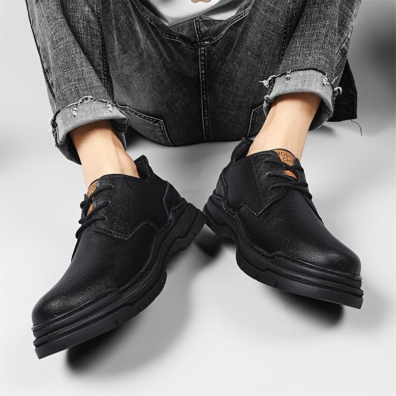 EXSHERO Men's Leather Round Toe Casual Dress Shoes
