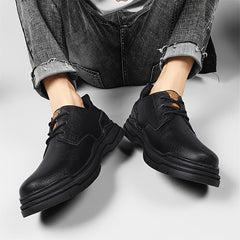 EXSHERO Men's Leather Round Toe Casual Dress Shoes