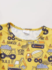 Excavator Pattern T shirt & Denim Shorts Set for Boys