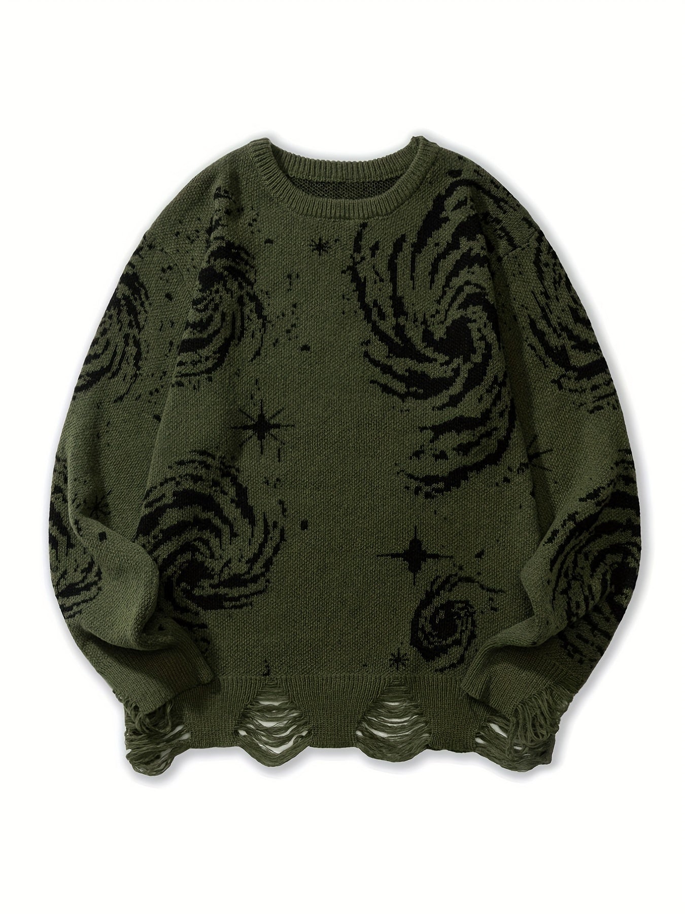 Galaxy Pattern Sweater Men's Casual Warm Crew Neck Pullover for Fall Winter