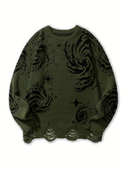 Galaxy Pattern Sweater Men's Casual Warm Crew Neck Pullover for Fall Winter