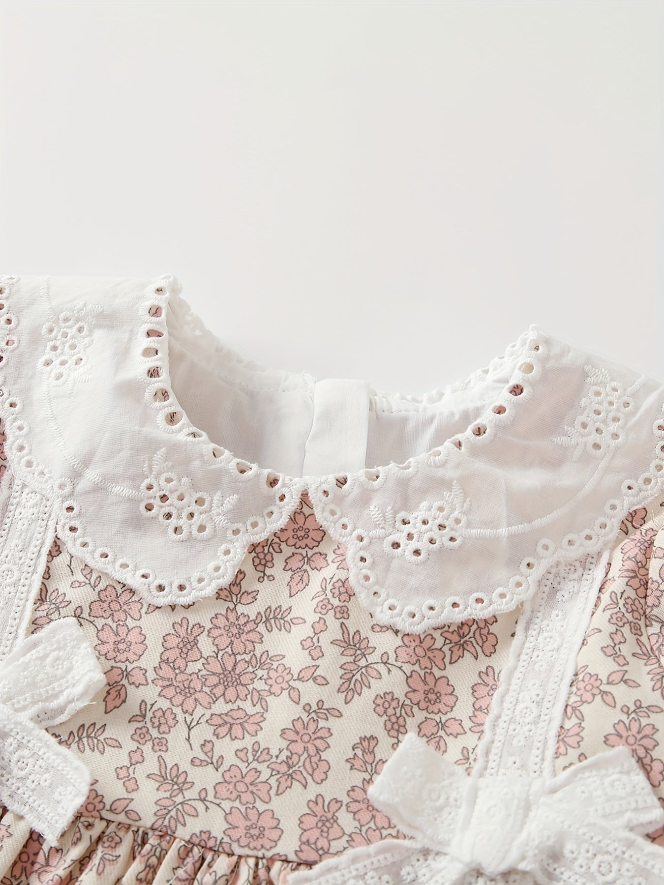Baby Girls Floral Dress Lace Bowknot Ruffle Long Sleeve Princess Dress