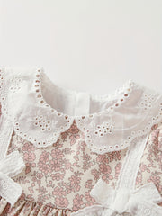 Baby Girls Floral Dress Lace Bowknot Ruffle Long Sleeve Princess Dress