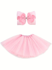 Girls Tulle Tutu Skirt & Bow Headdress Ballet Dressing Up Kid Tutu Skirt