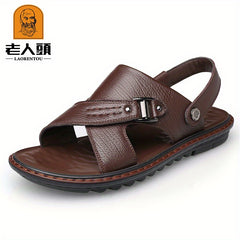 LAORENTOU Men's Leather Sandals Casual Non Slip Sandals