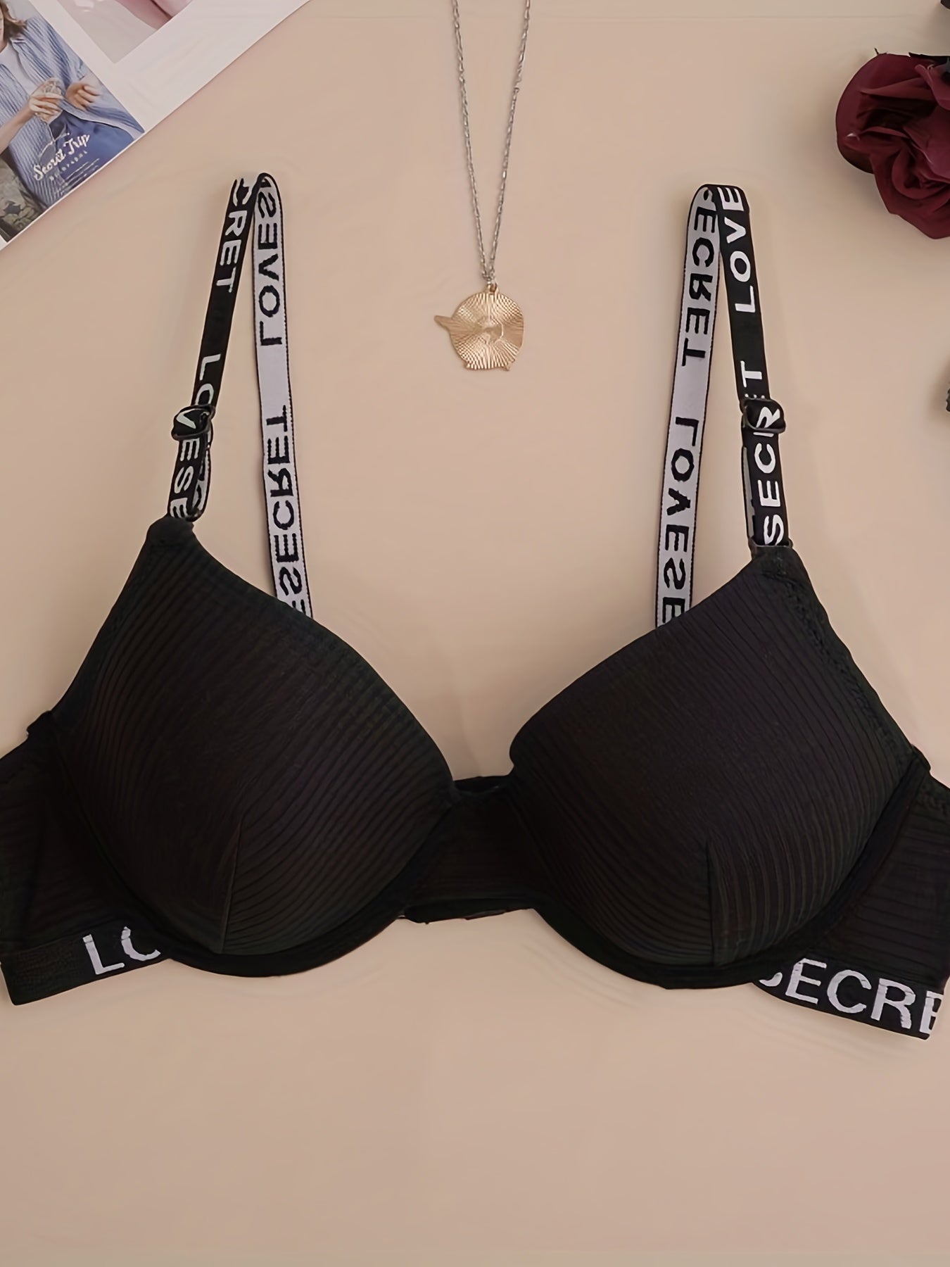 Letter Straps Push Up Bra Comfy & Breathable Intimates Bra