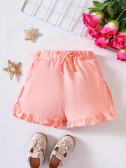 Girls Ruffle Trim Knit Casual Shorts