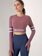 Stripe Pattern Tight Long Sleeve Top Fitness Yoga Running Top