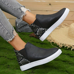 Women's Snakeskin Pattern Slip-On Ankle Boots Walking Shoes