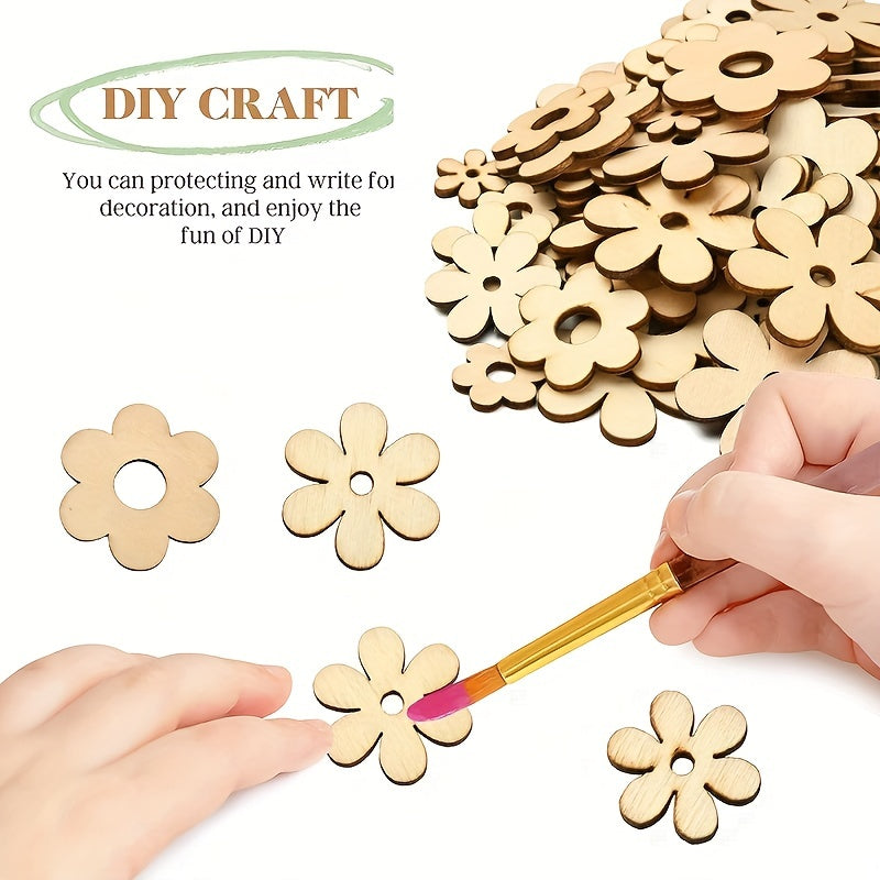50pcs Wooden Flower Cutouts DIY Home Decorations