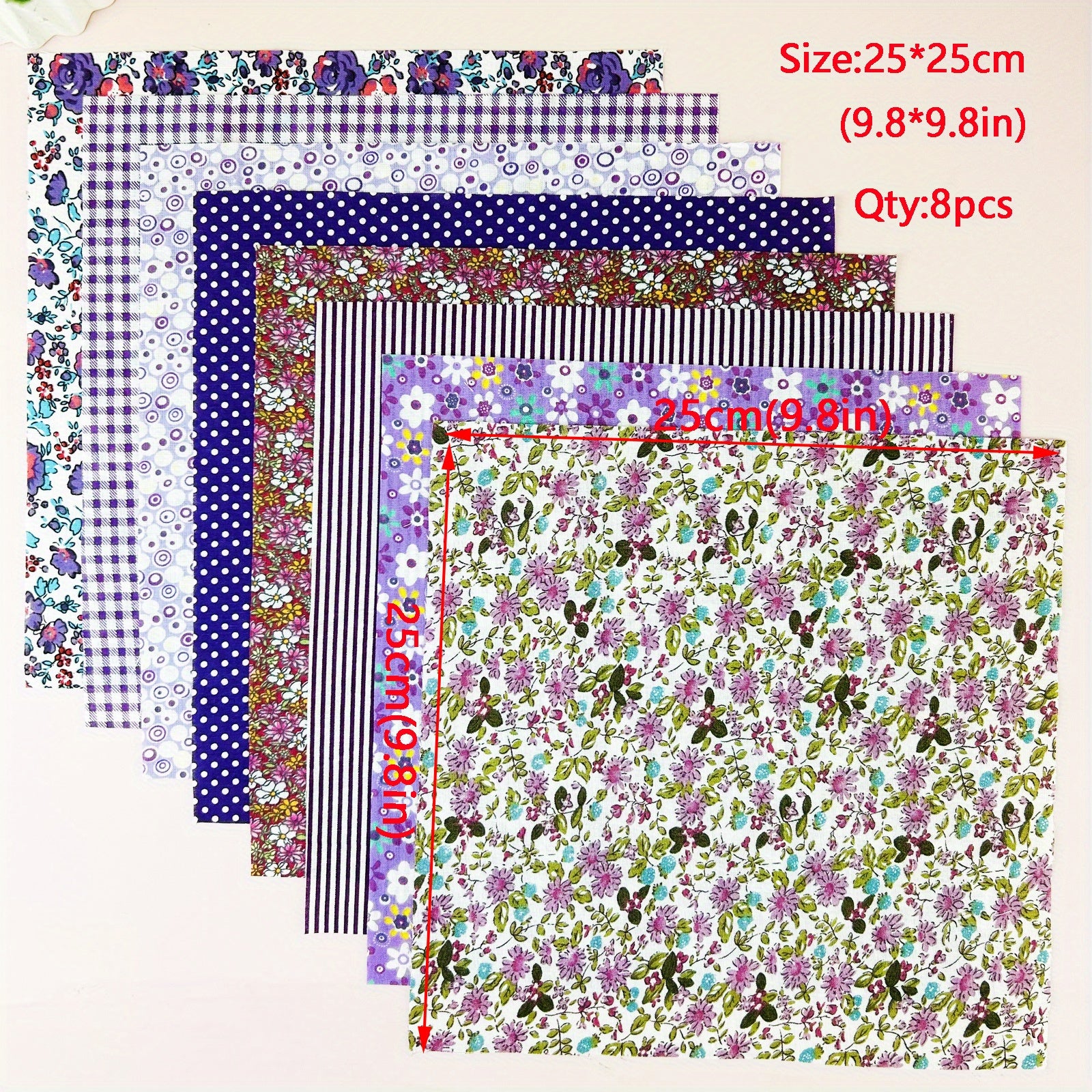 8pcs 9.8x9.8 Quilting Fabric Cotton DIY Doll Clothes Craft Sewing