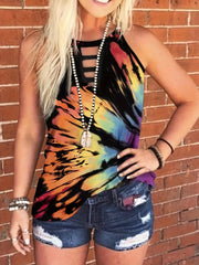 Tie Dye Cut Out Stretch Tank Top