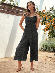 Pin Dot Lace Up Jumpsuit Wide Leg Sleeveless Jumpsuit Women's Clothing