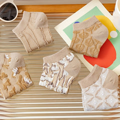 5 Pairs 3D Textured Ankle Socks Women's Stockings