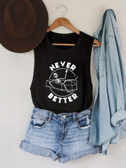 Skeleton & NEVER BETTER Print Tank Top Summer Sleeveless Top