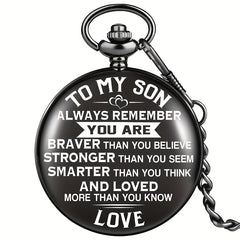 To My Son Quartz Pocket Watch With Thick Chain
