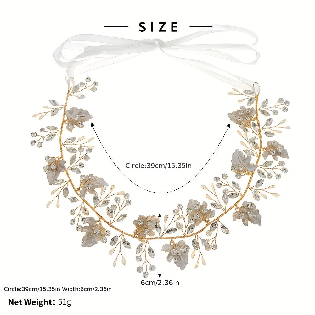 Leaf & Rhinestone Hair Band Braided Headband Bridal Wedding Headwear