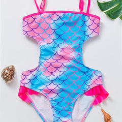 Toddler Girls Fish Scale Ruffle Trim Cami Swimsuit
