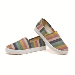 Women's Colorful Striped Canvas Slip-On Flat Casual Walking Shoes